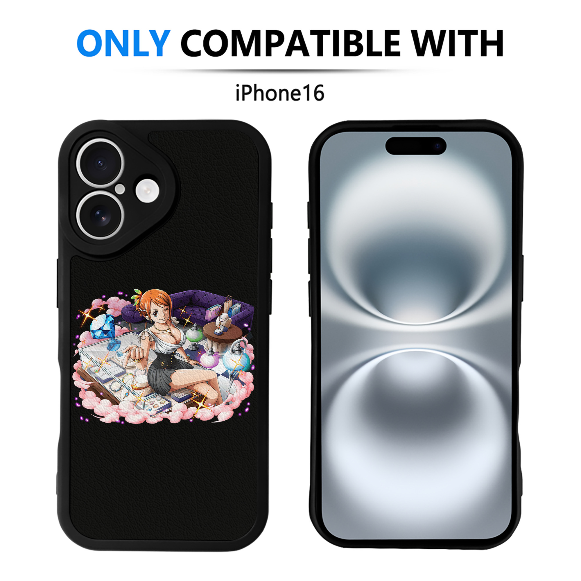 （画像用） ワンピース ナミ ONE PIECE Nami 【iPhone 16シリーズ対応】シリコンスマホケース（レザー調） 材質：シリコン